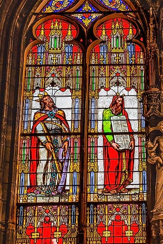 Colorful Moses, King David stained glass, Eglise Saint-Bonaventure, Lyon, France. European Print